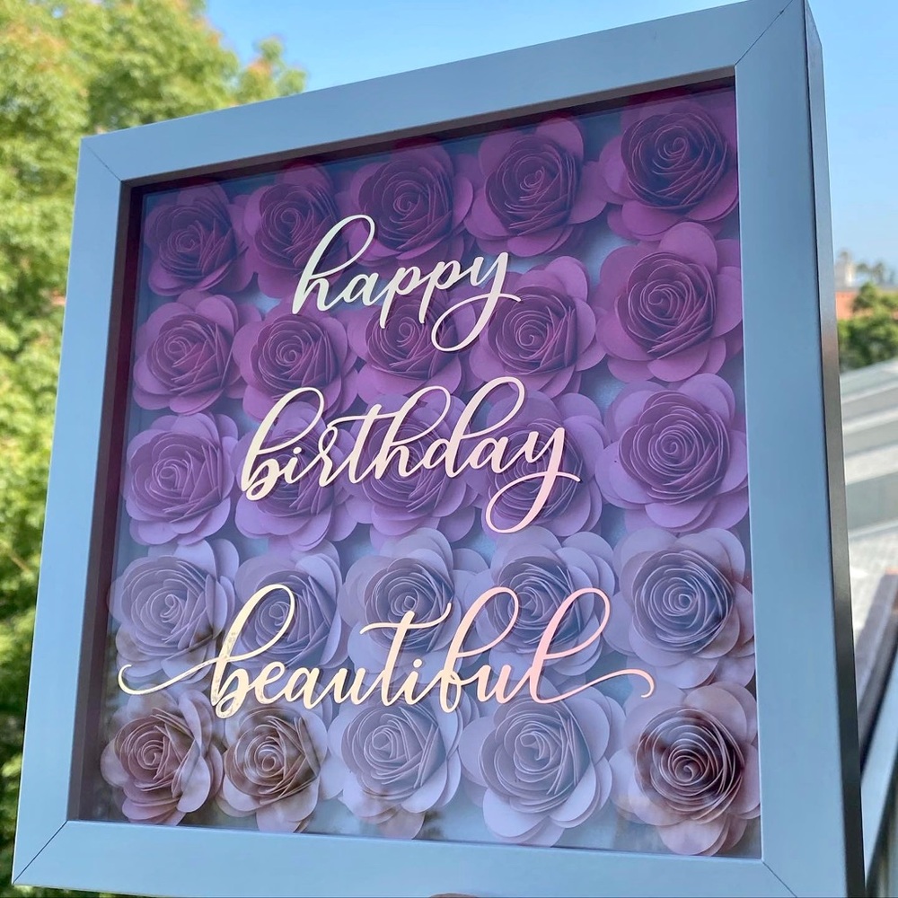Happy birthday ombré rose shadow box handmade
